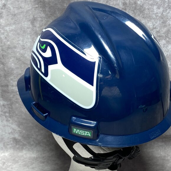 Seattle Seahawks MSA V-Gard Hard Hat Medium Size Adjustable OSHA ANSI Blue - Picture 3 of 9